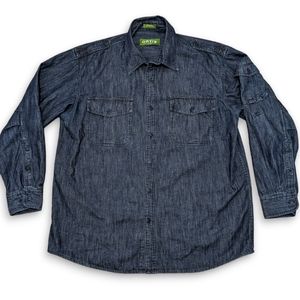 Orvis Men's Large Long Sleeve Denim Shirt Jean Fishing Work Outdoors Pockets